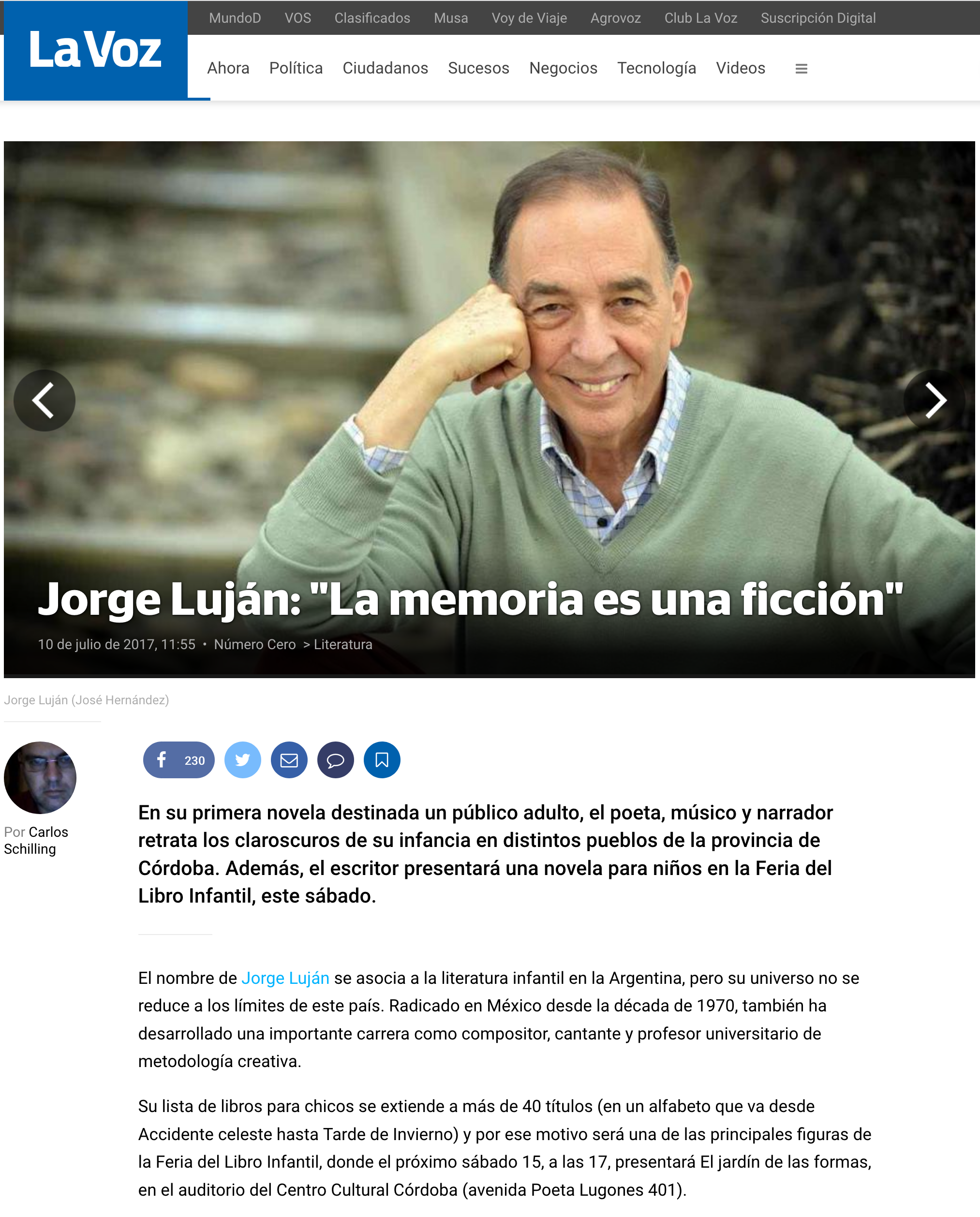 Jjorge Luján nota en lavoz.com.ar